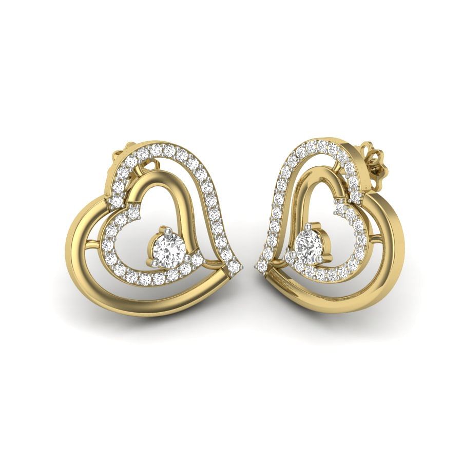 Heart Shaped Yellow Gold Diamond Earring For Women