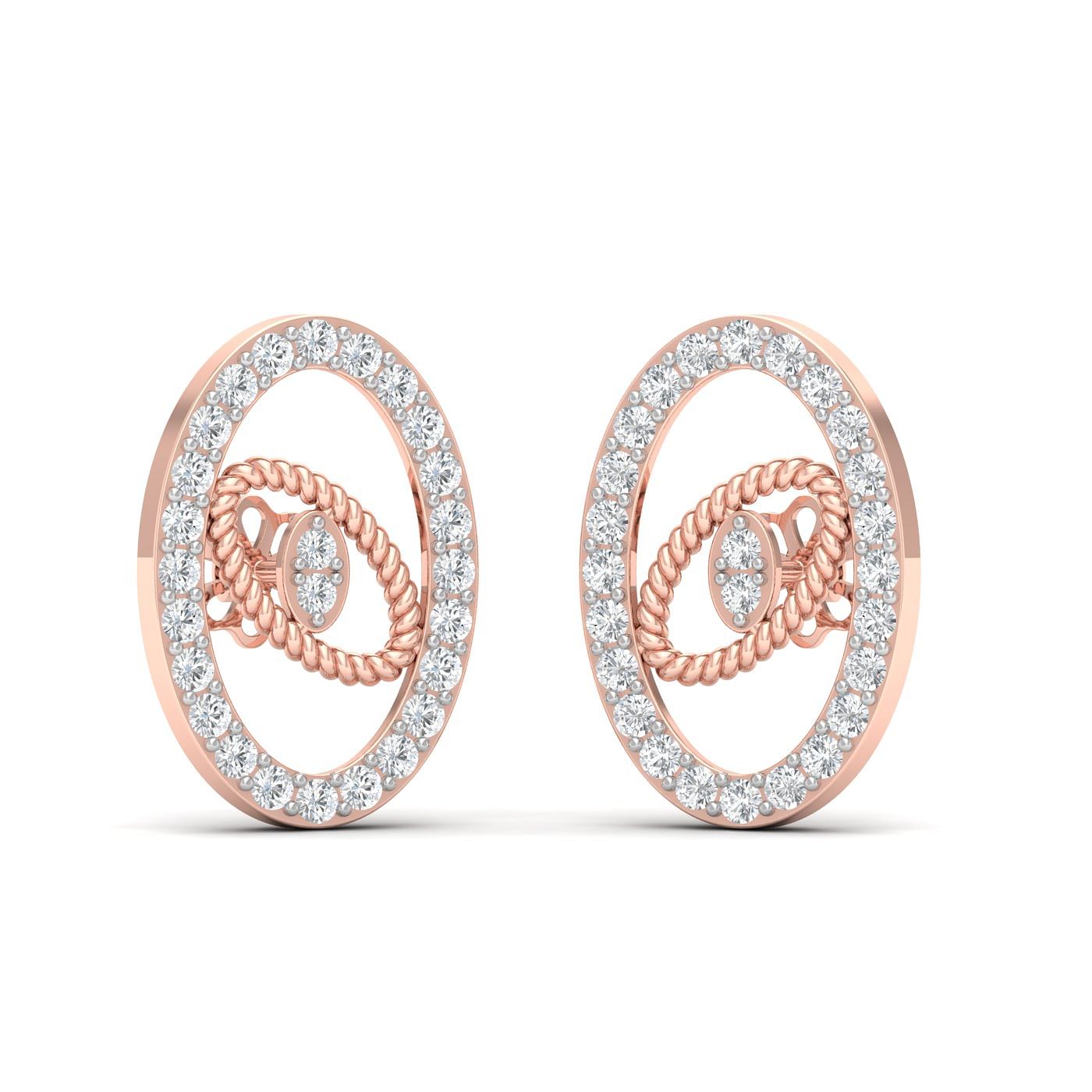 Oval Shape Rose Gold Diamond Earring For Women