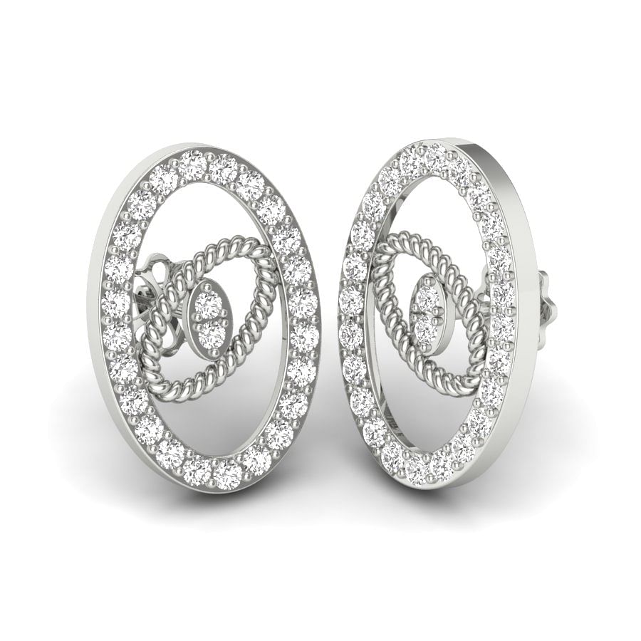 Oval Shape White Gold Diamond Earring For Women