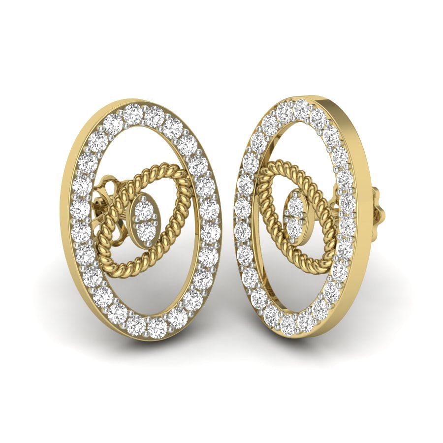 Oval Shape Yellow Gold Diamond Earring For Women