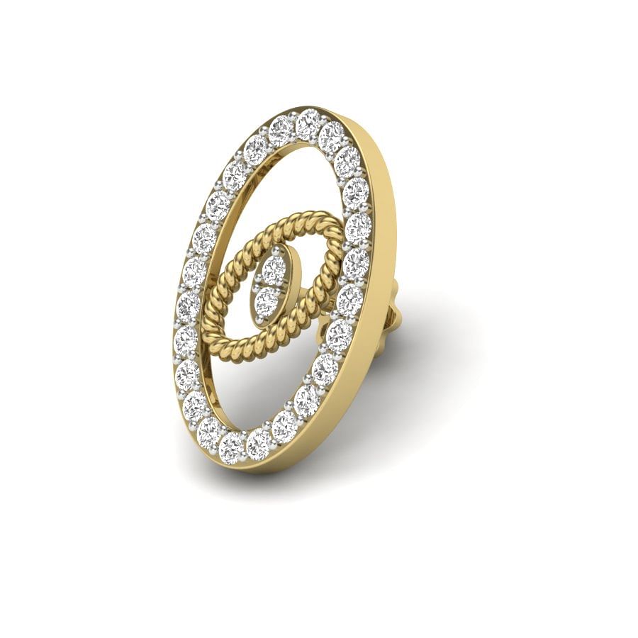Oval Shape Yellow Gold Diamond Earring For Women