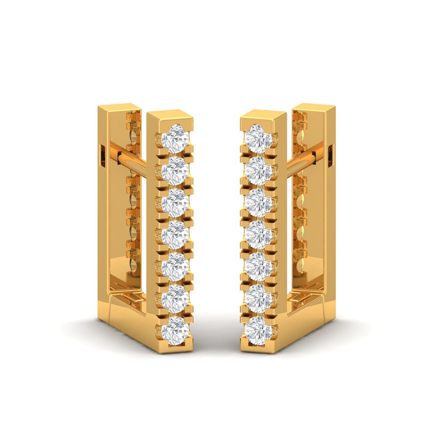 Square Hoops Yellow Gold Diamond Earring