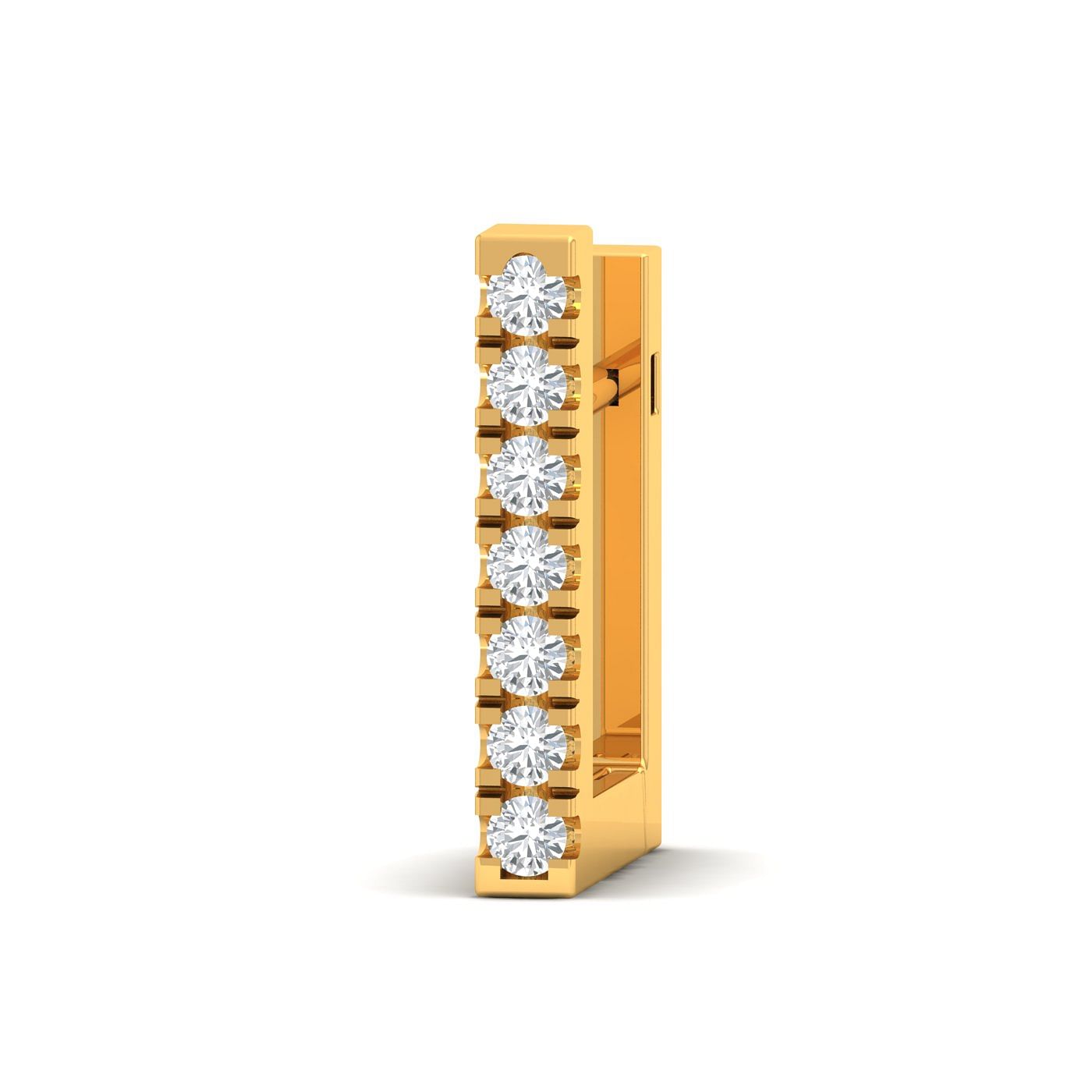 Square Hoops Yellow Gold Diamond Earring
