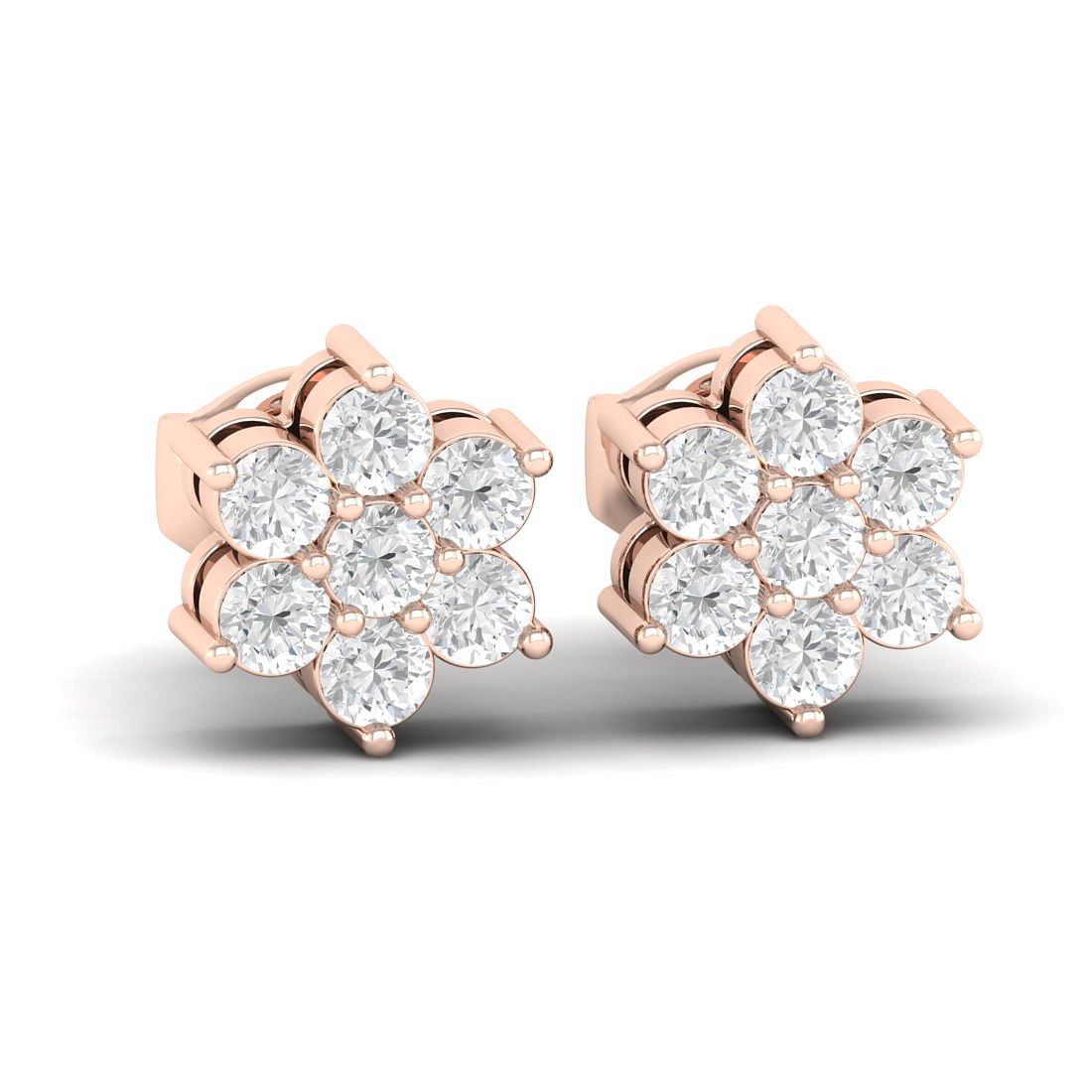 Rose Gold Round Fleur Diamond Earrings