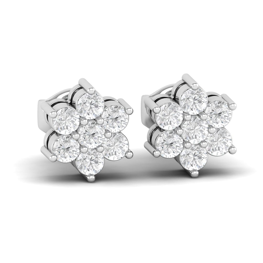 White Gold Round Fleur Diamond Earrings