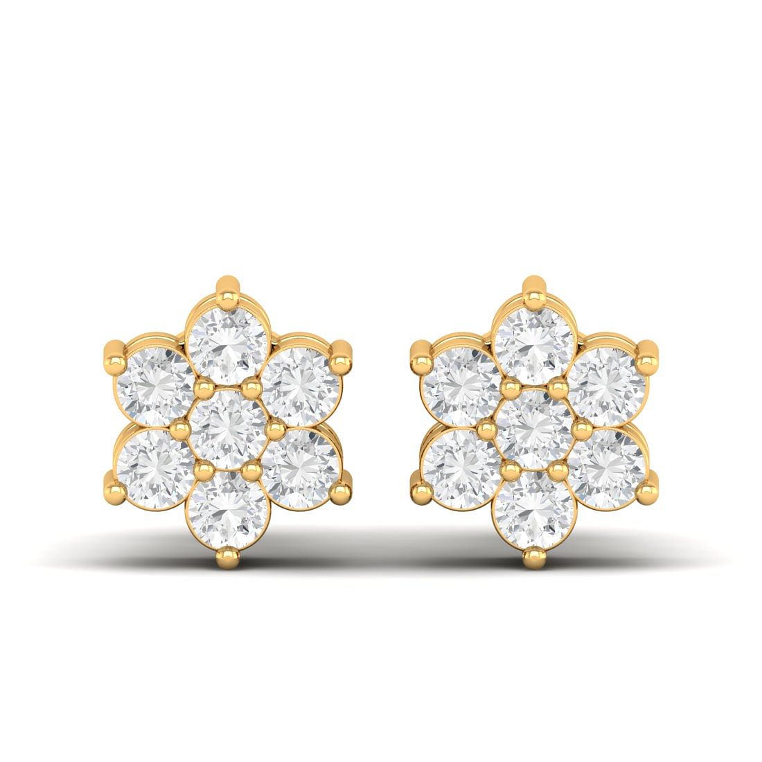 Yellow Gold Round Fleur Diamond Earrings