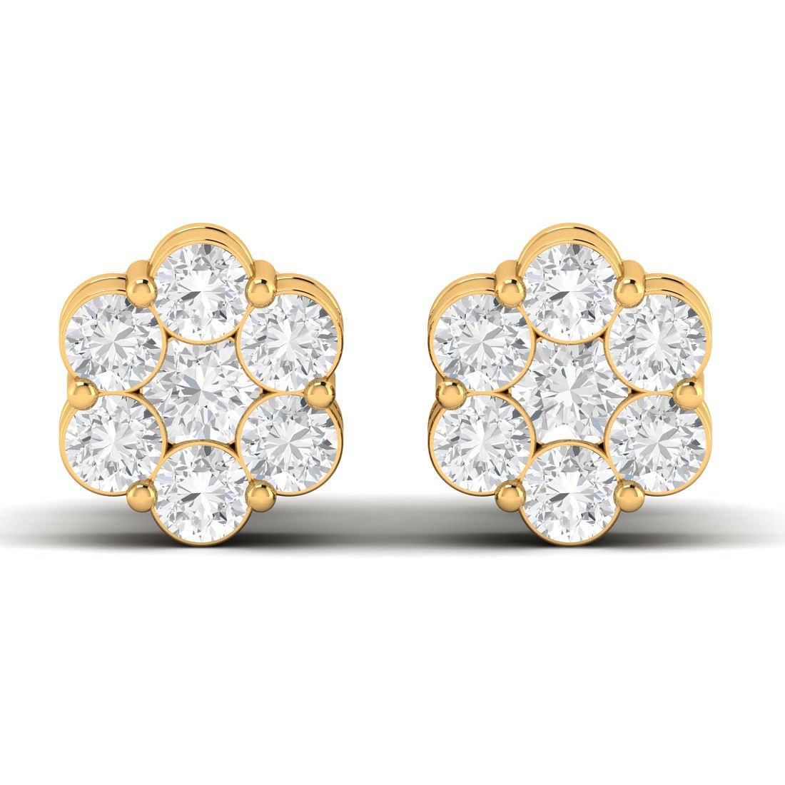 Yellow Gold Seven Stone Diamond Earrings For Women