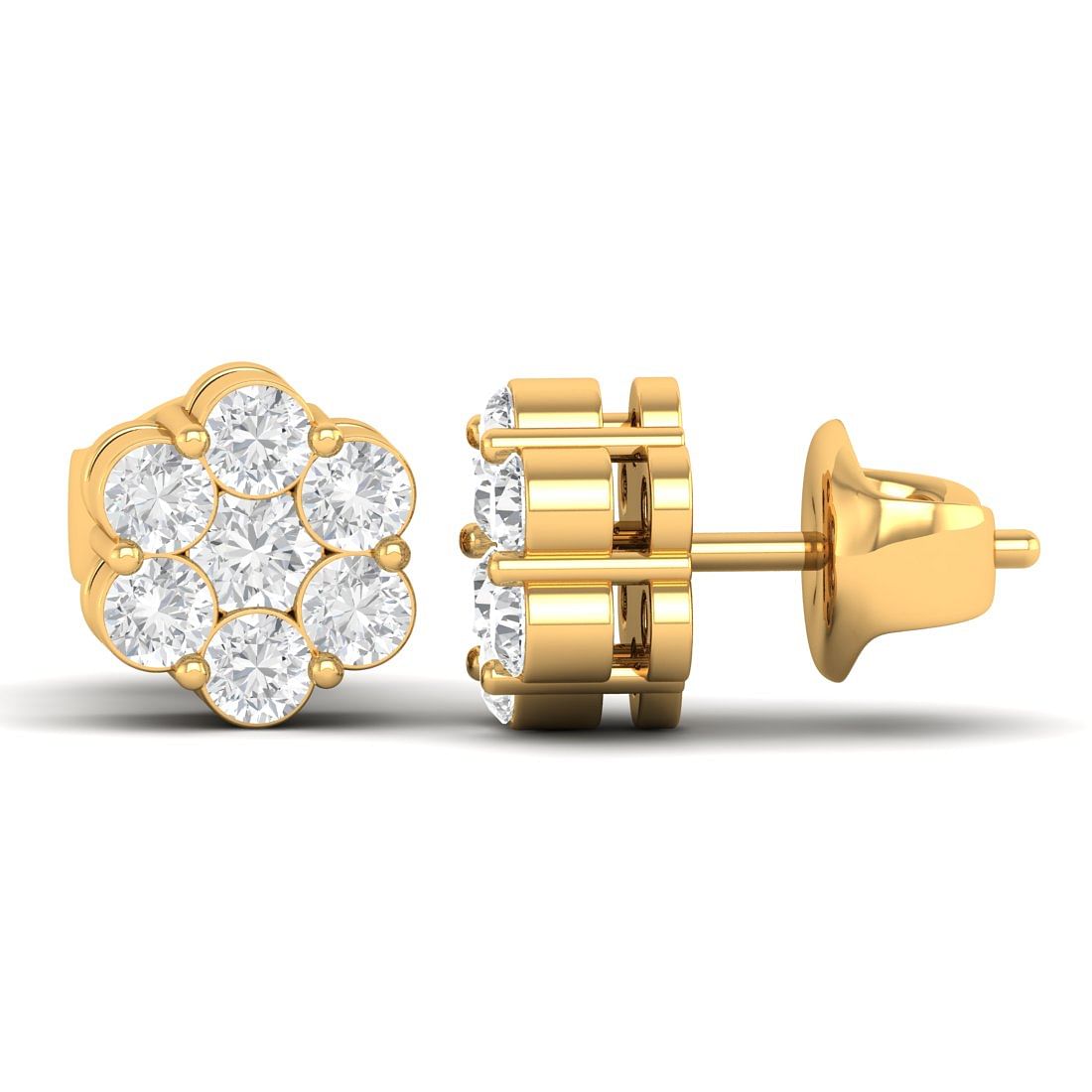 Yellow Gold Seven Stone Diamond Earrings For Women