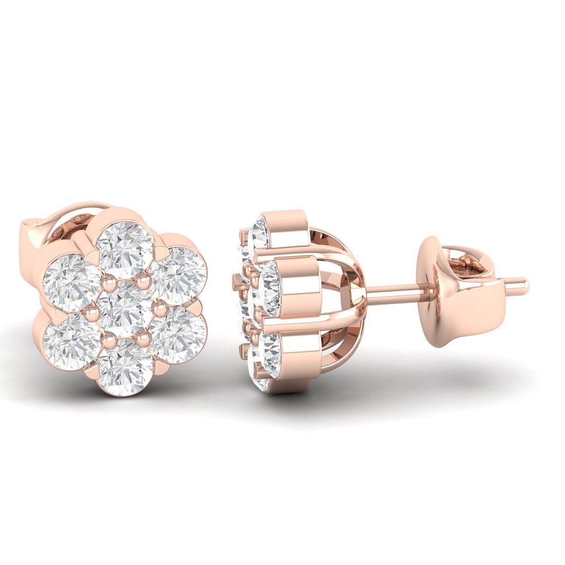 Day Flower Diamond Earrings Rose Gold For Women
