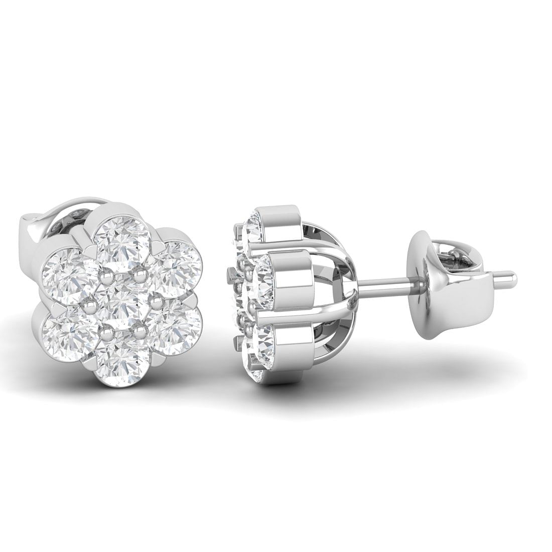 14k White Gold Day Flower Diamond Earrings Gift for her