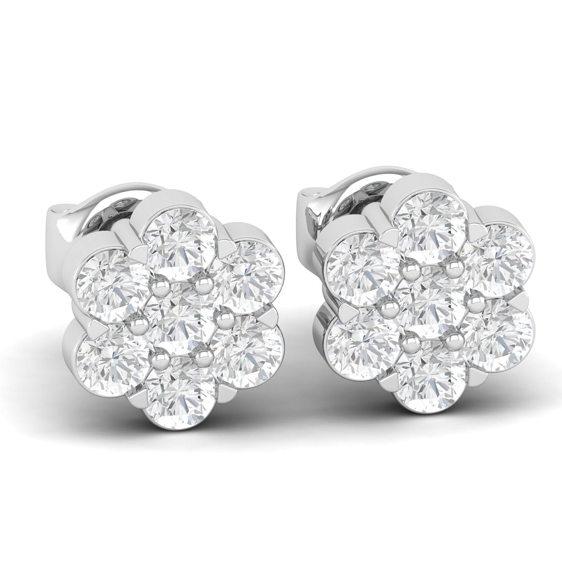 14k White Gold Day Flower Diamond Earrings Gift for her