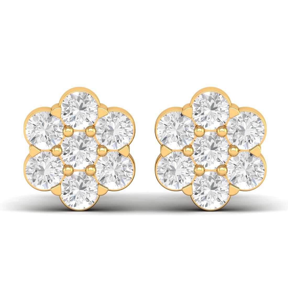 14k Yellow Gold Day Flower Diamond Earrings Gift for her
