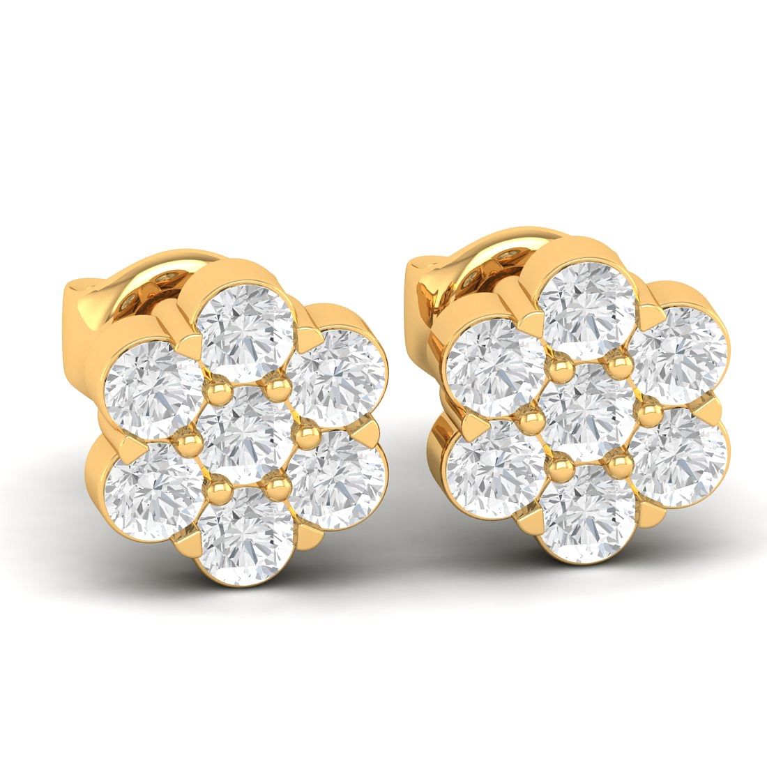 14k Yellow Gold Day Flower Diamond Earrings Gift for her