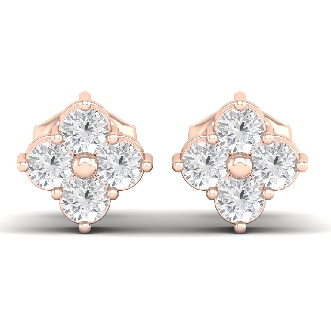 Square Rose Gold Cluster Stud Diamond Earring For Women