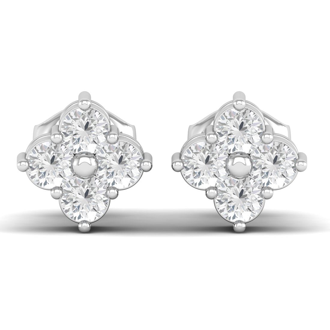 Square White Gold Cluster Stud Diamond Earring For Women