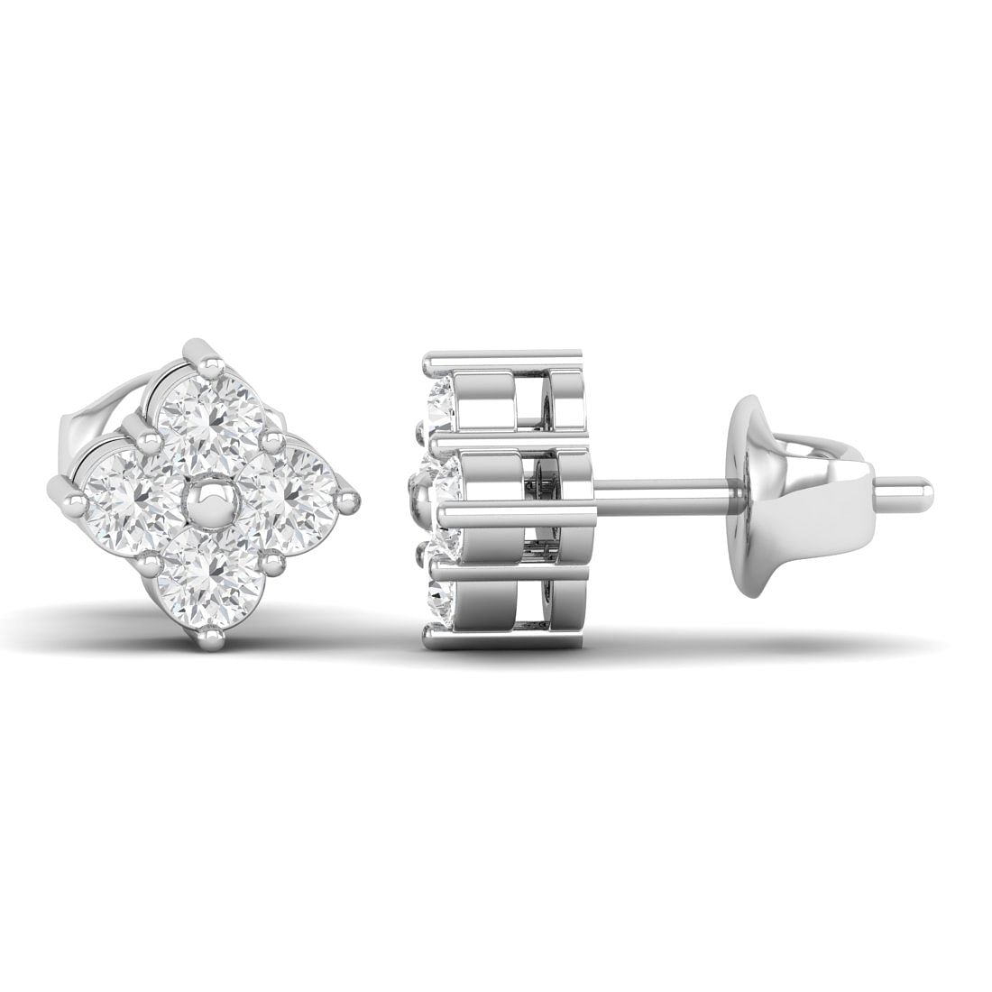 Square White Gold Cluster Stud Diamond Earring For Women
