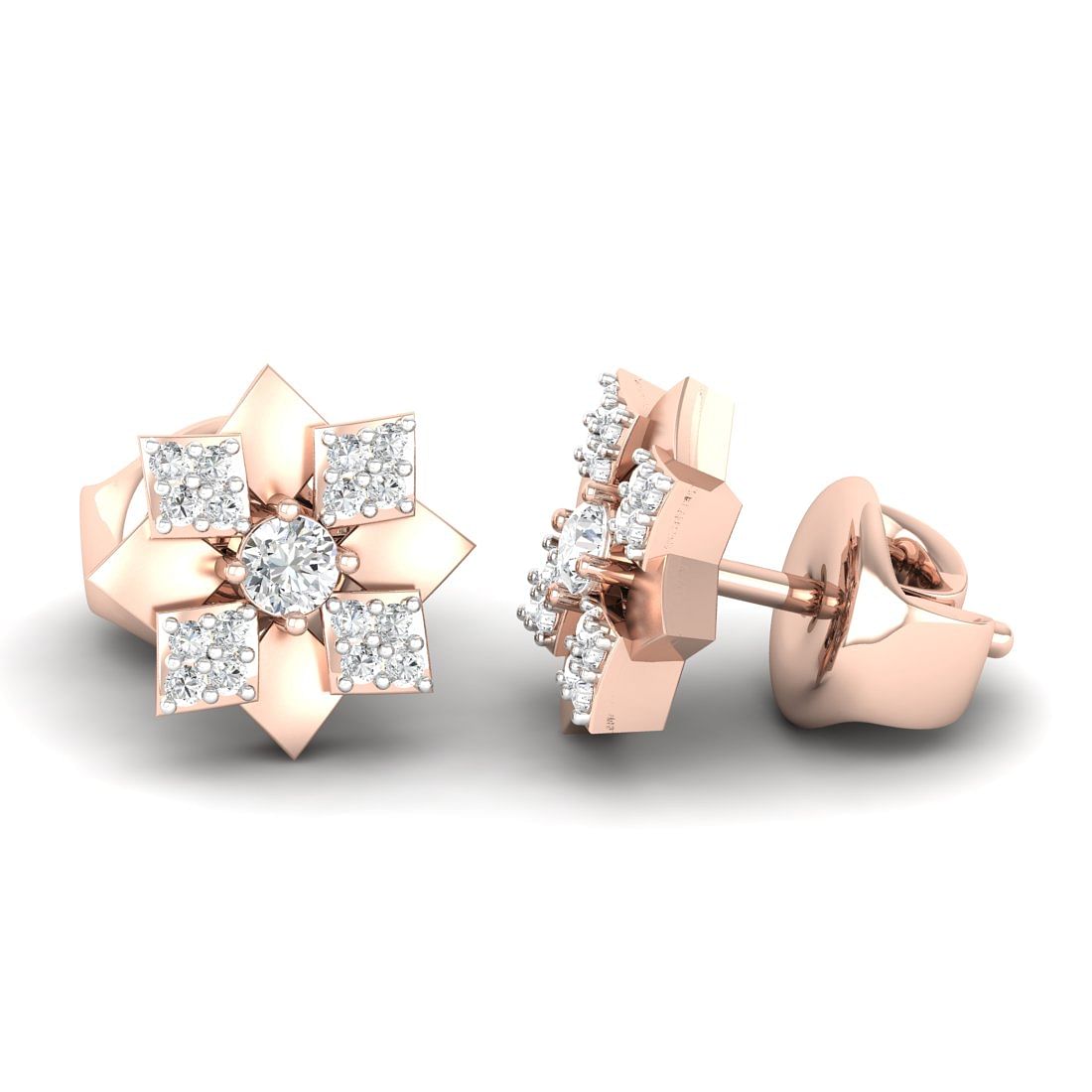18k Rose Gold Fuscia Diamond Earrings For Anniversary Gift