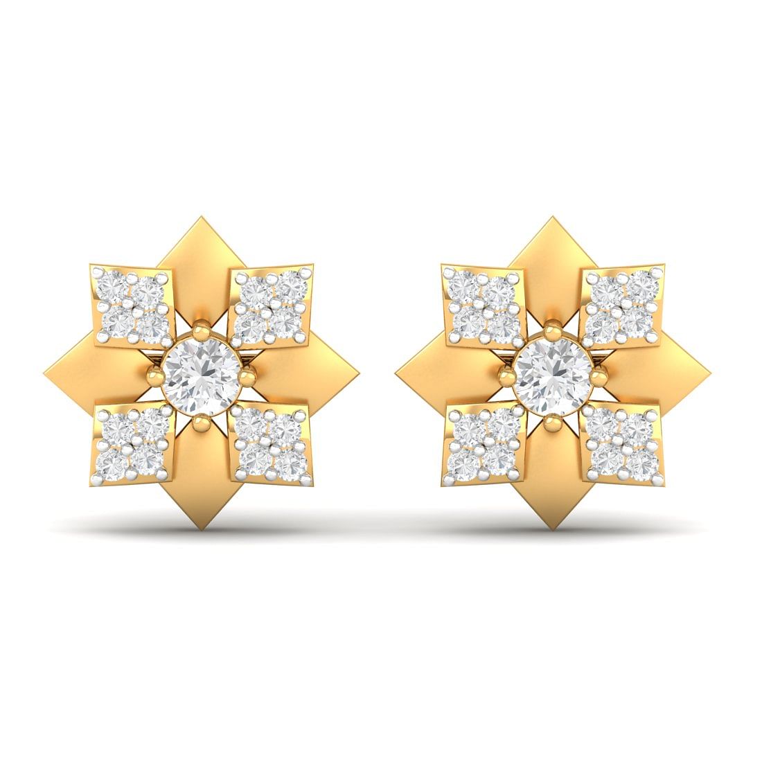 18k Yellow Gold Fuscia Diamond Earrings For Anniversary Gift