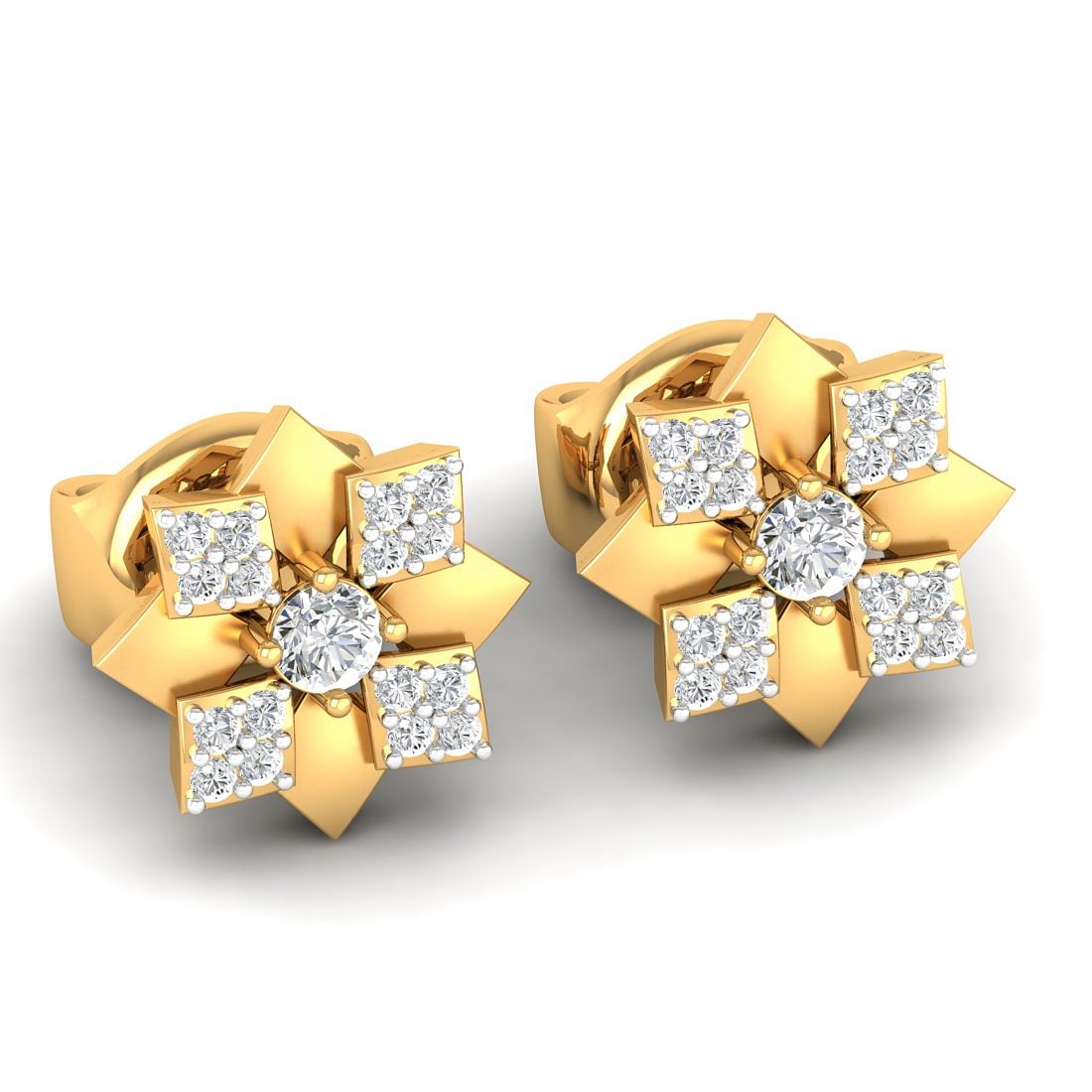 18k Yellow Gold Fuscia Diamond Earrings For Anniversary Gift