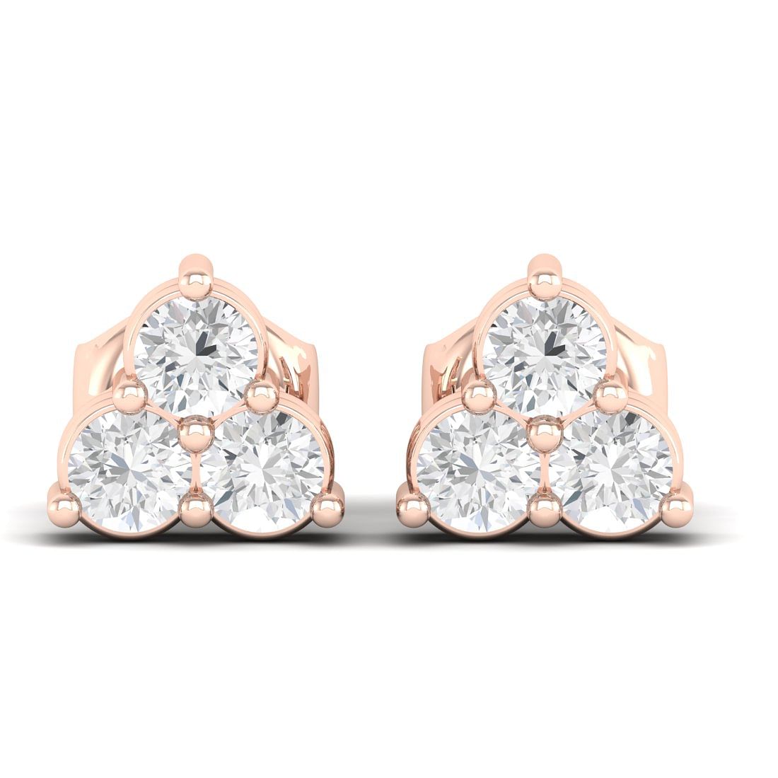 10k Rose Gold Megha Diamond Stud Earrings For Women