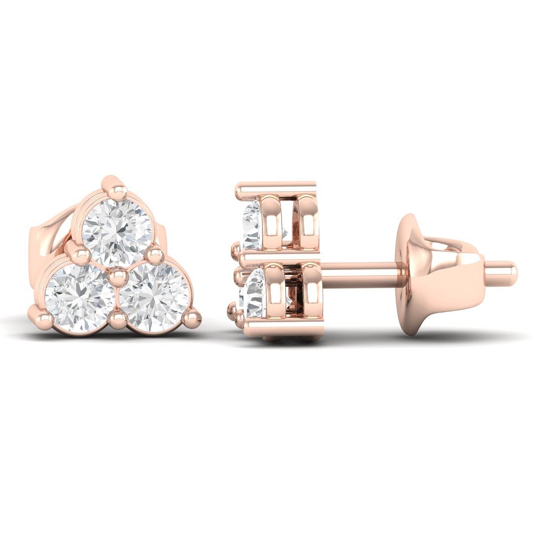 10k Rose Gold Megha Diamond Stud Earrings For Women