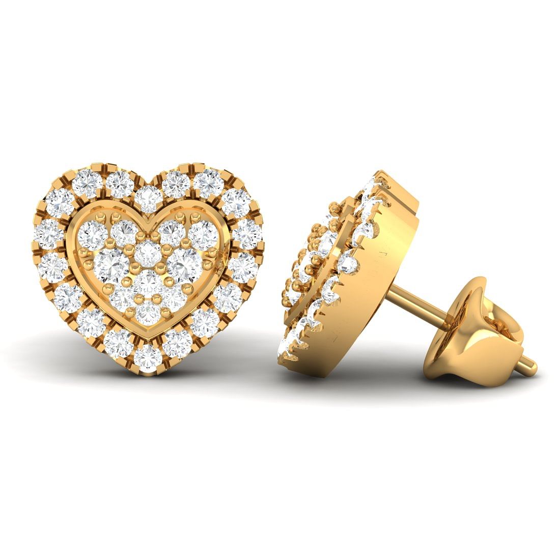 Yellow Gold Round Frame Diamond Stud Earrings For Her
