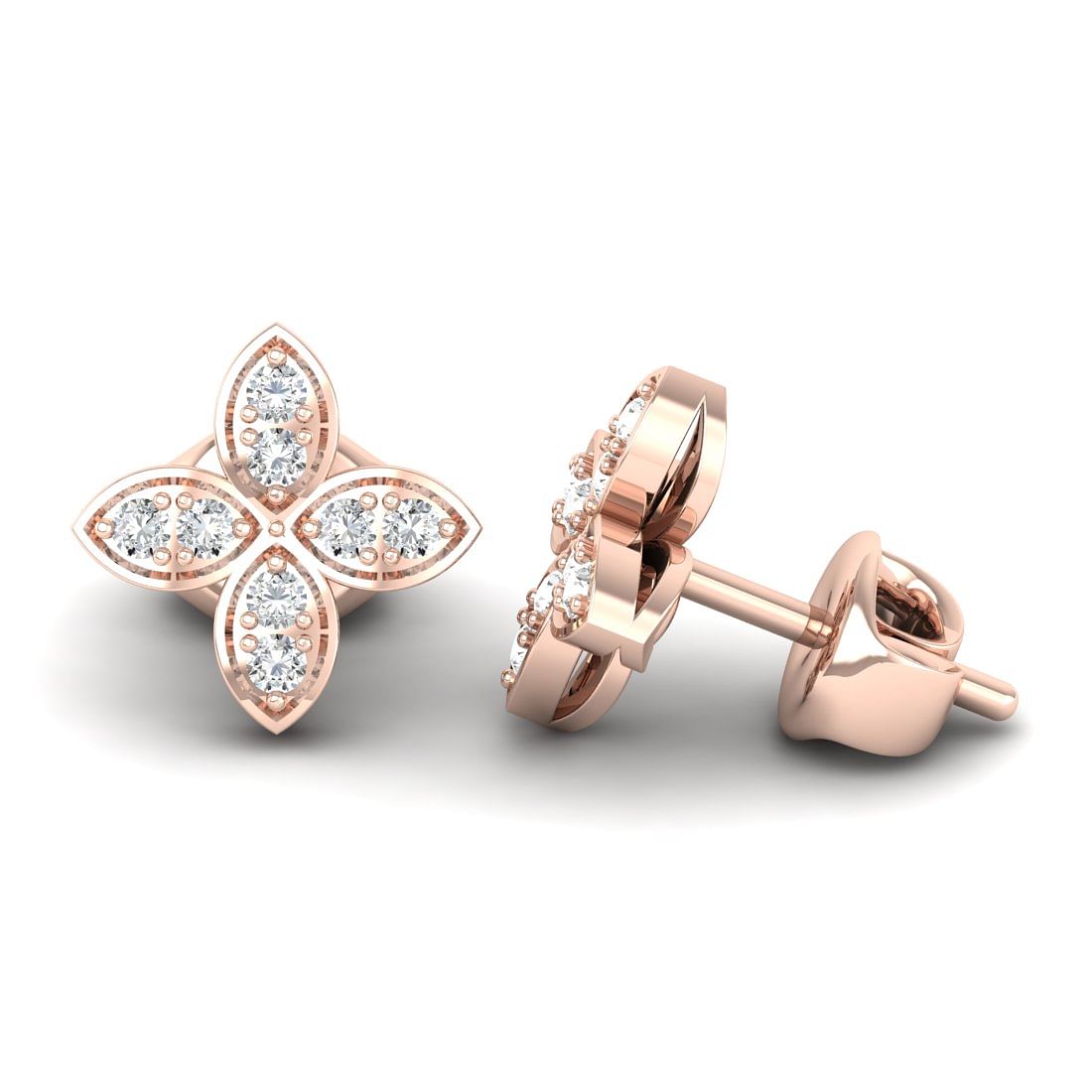 Rose Gold Justine Leaf Diamond Earrings For Women