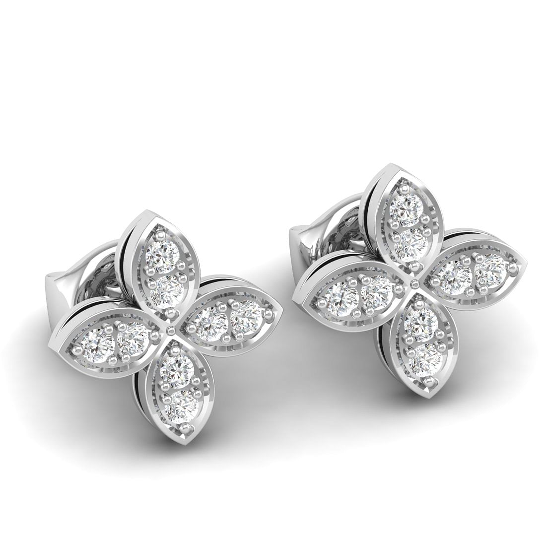White Gold Justine Leaf Diamond Earrings For Women