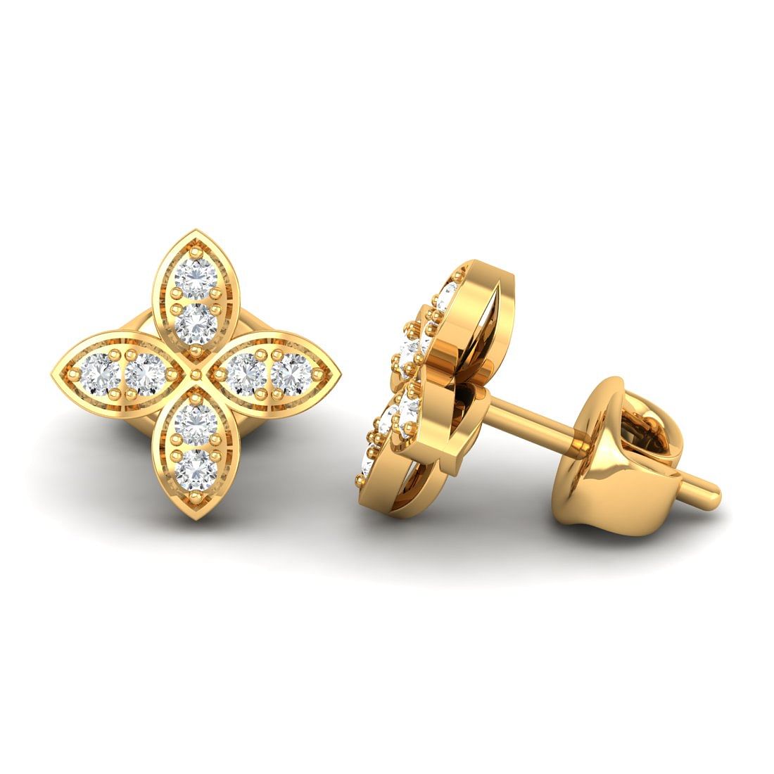 Yellow Gold Justine Leaf Diamond Earrings For Women