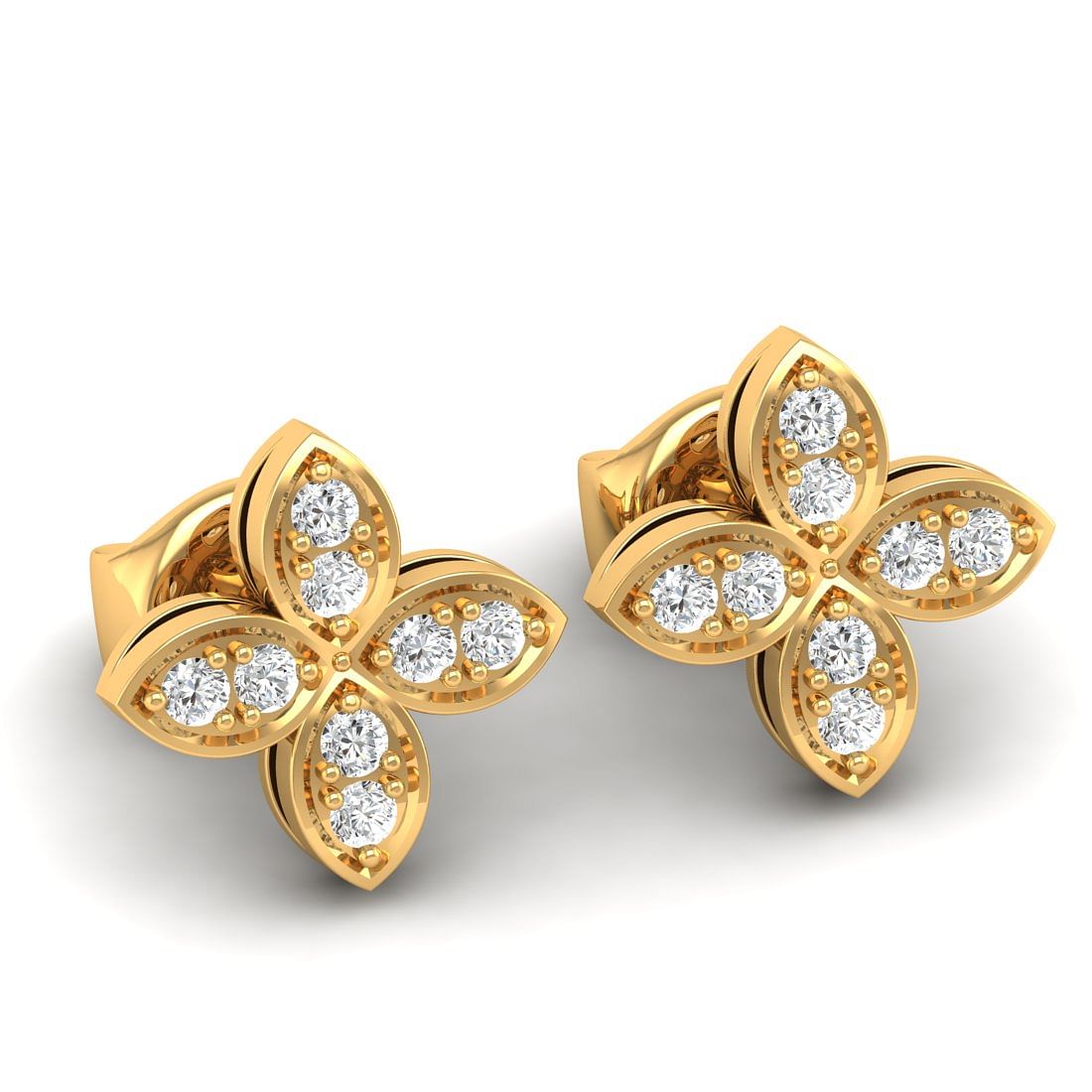 Yellow Gold Justine Leaf Diamond Earrings For Women