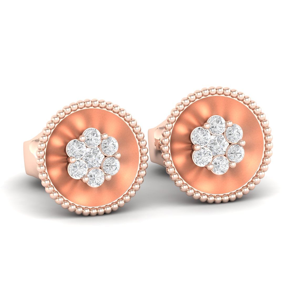 18k Rose Gold Floret Diamond Stud Earrings For Women