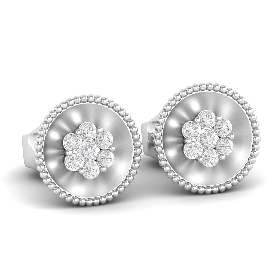 18k White Gold Floret Diamond Stud Earrings For Women