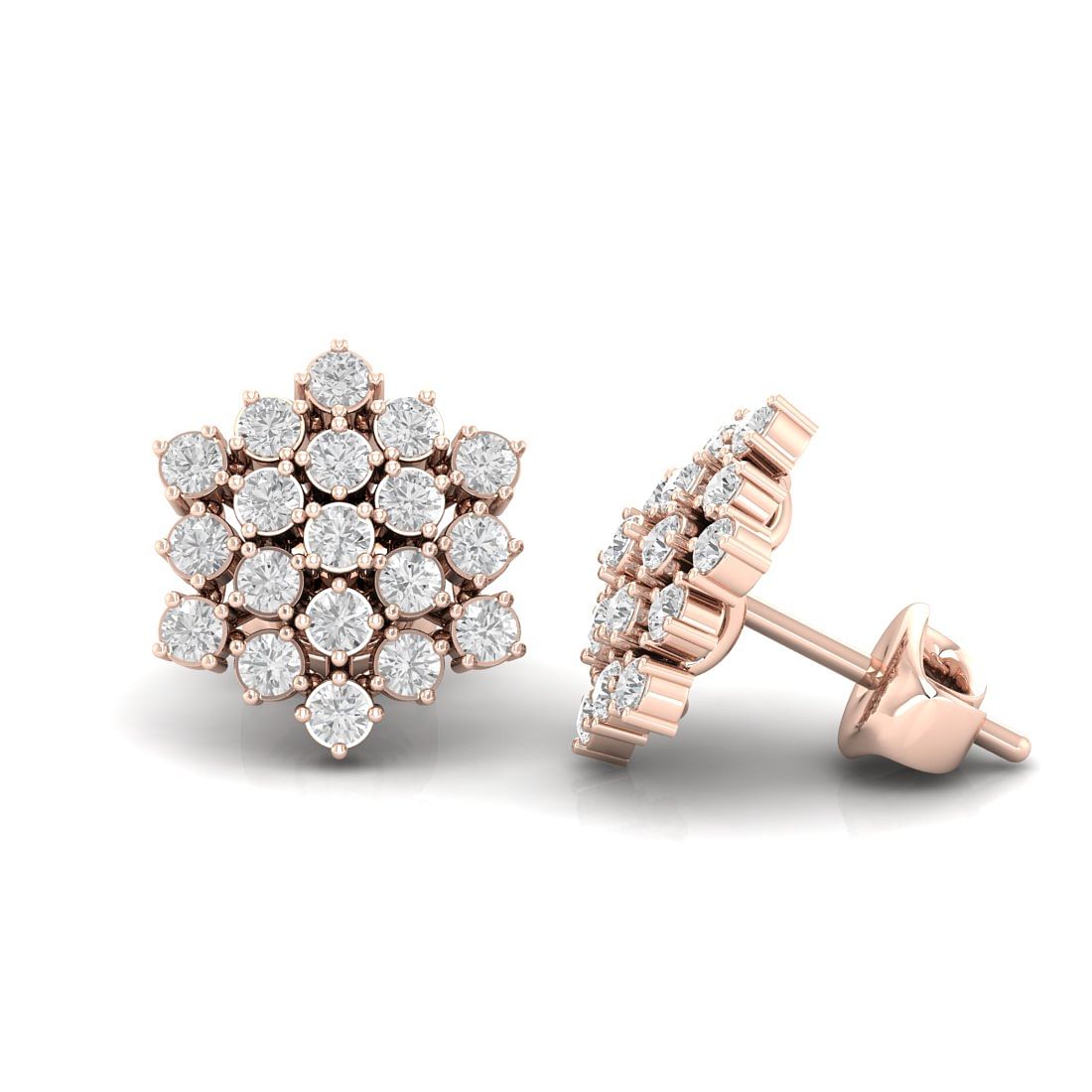 Rose Gold Flower Diamond Cluster stud earring for women
