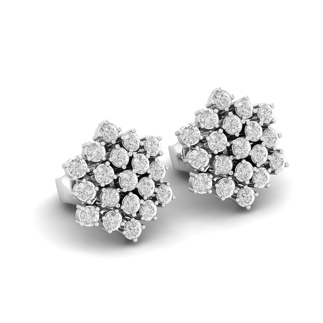 White Gold Flower Diamond Cluster stud earring for women