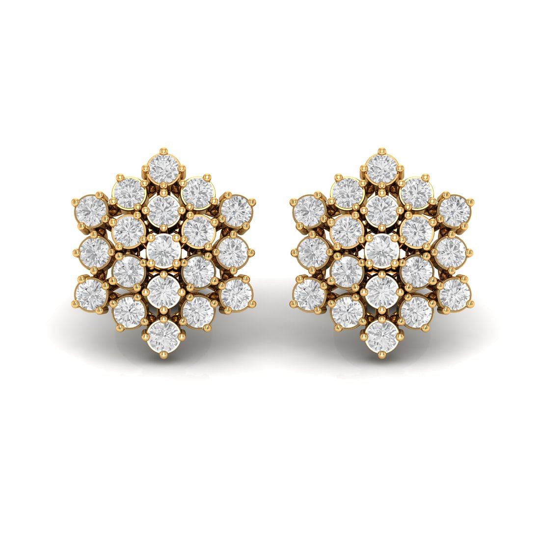 Yellow Gold Flower Diamond Cluster stud earring for women