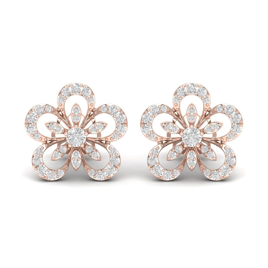 14k Rose Gold Linear Round Diamond Earrings