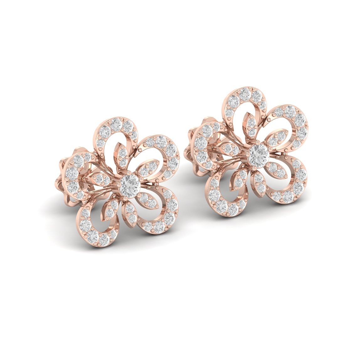 14k Rose Gold Linear Round Diamond Earrings
