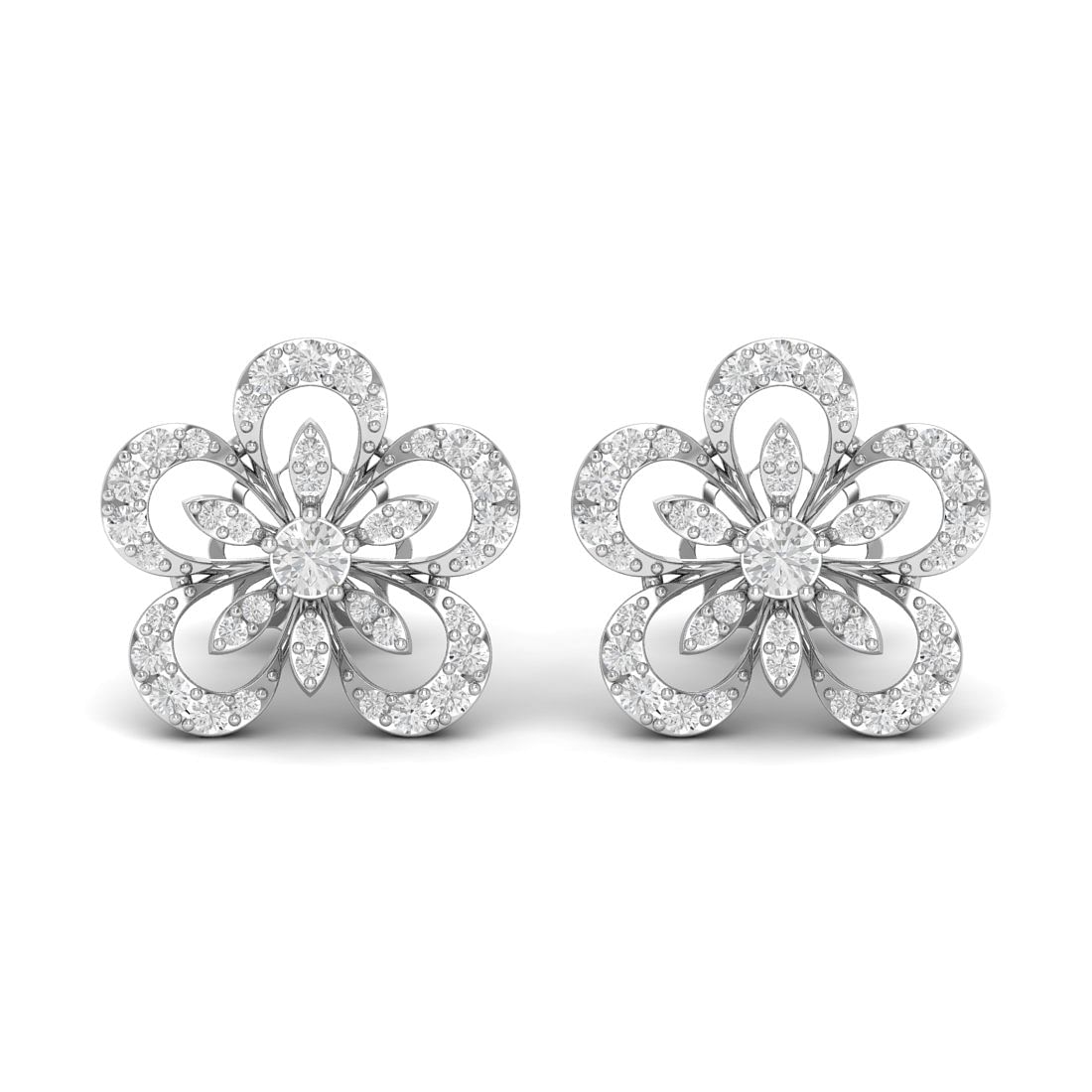 14k White Gold Linear Round Diamond Earrings