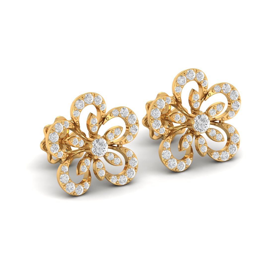 14k Yellow Gold Linear Round Diamond Earrings