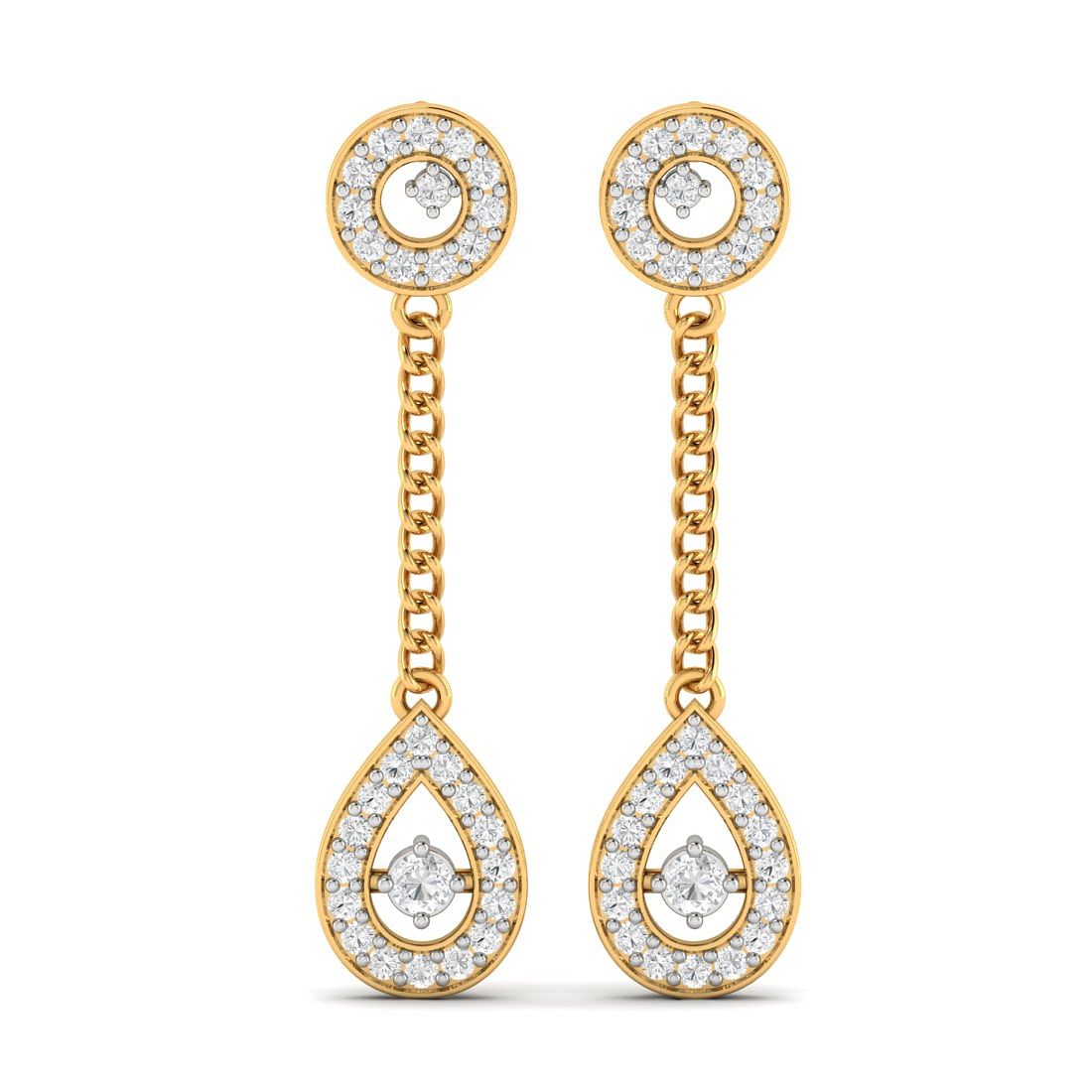 Modern Design Yellow Gold Glinting Blossom Drop Diamond Earrings
