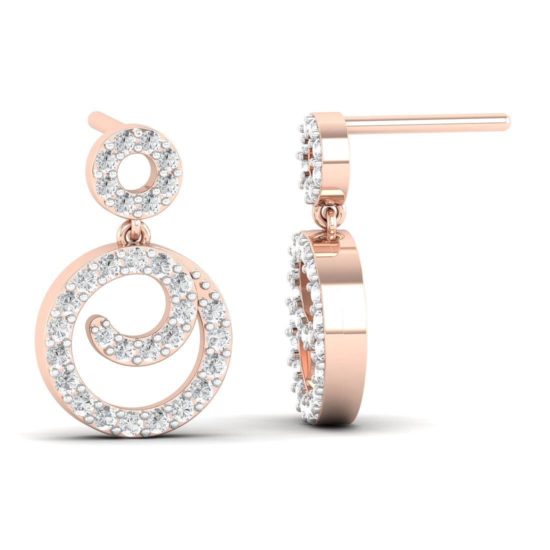 14k Rose Gold Anika Swirl Drop Diamond Earrings For Women