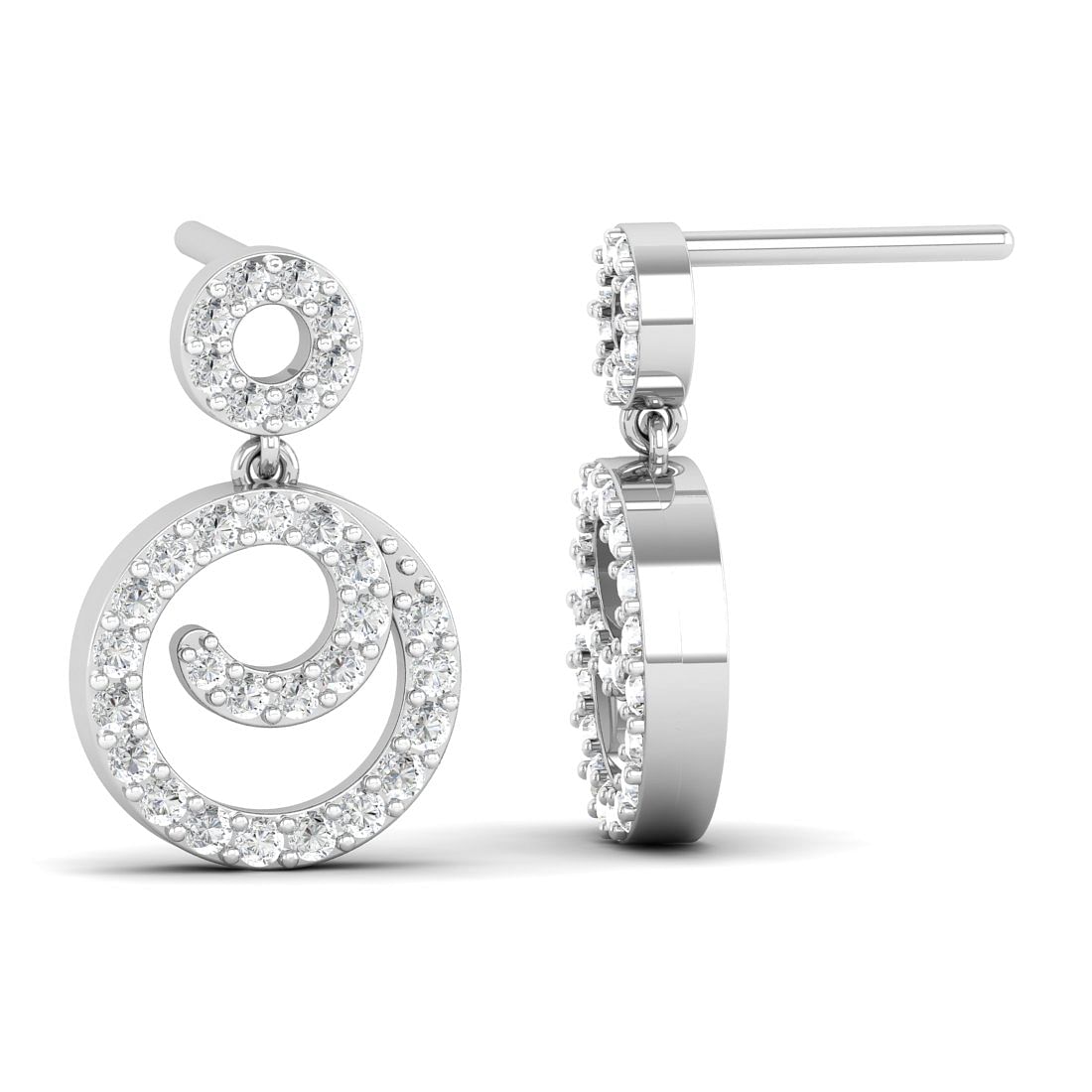 14k White Gold Anika Swirl Drop Diamond Earrings For Women