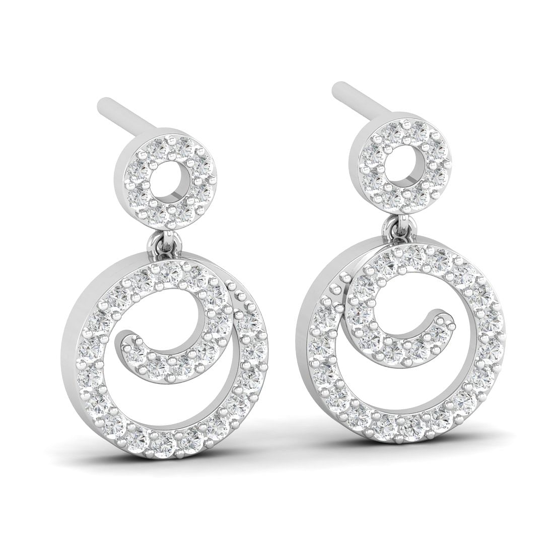14k White Gold Anika Swirl Drop Diamond Earrings For Women