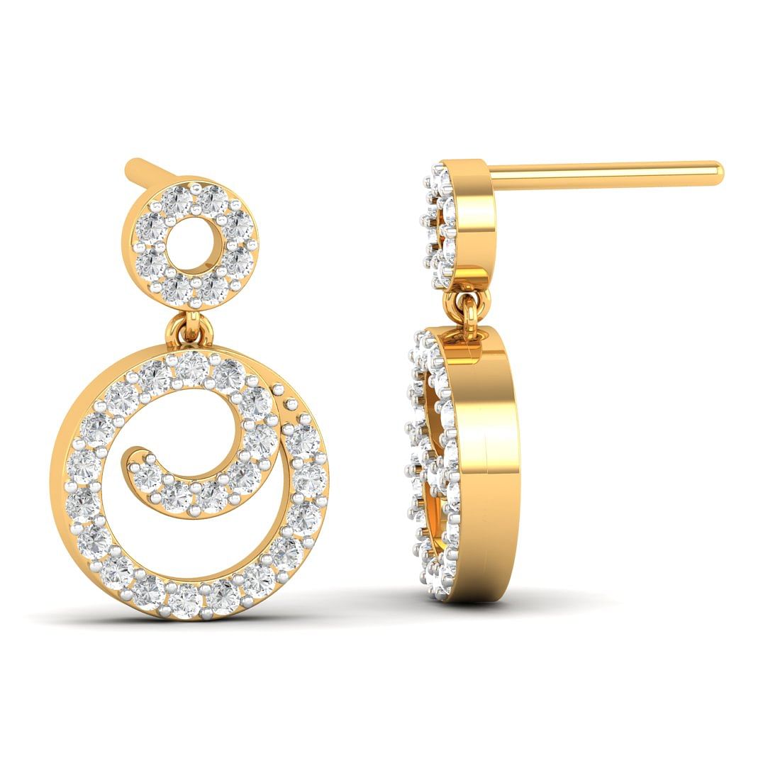 14k Yellow Gold Anika Swirl Drop Diamond Earrings For Women