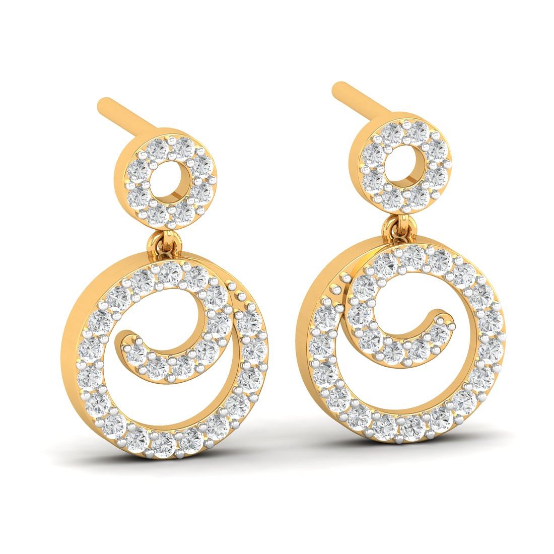 14k Yellow Gold Anika Swirl Drop Diamond Earrings For Women