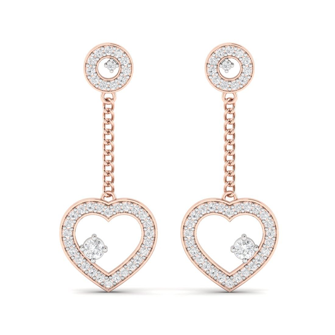 Rose Gold Anvi Heart Drop Diamond Earrings For Women