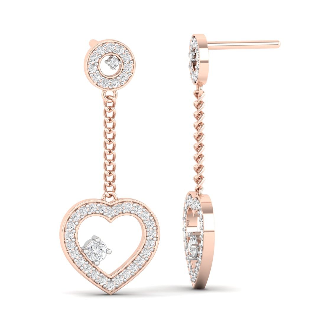 Rose Gold Anvi Heart Drop Diamond Earrings For Women