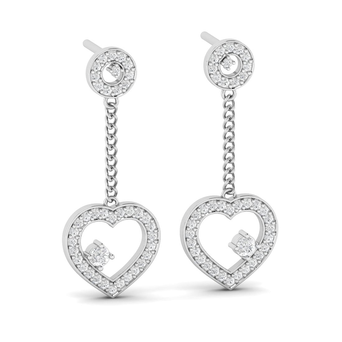 White Gold Anvi Heart Drop Diamond Earrings For Women