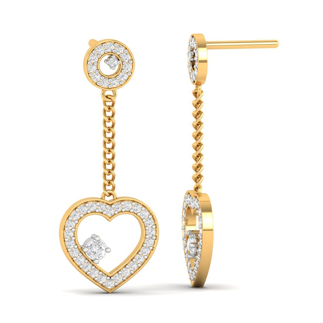 Yellow Gold Anvi Heart Drop Diamond Earrings For Women