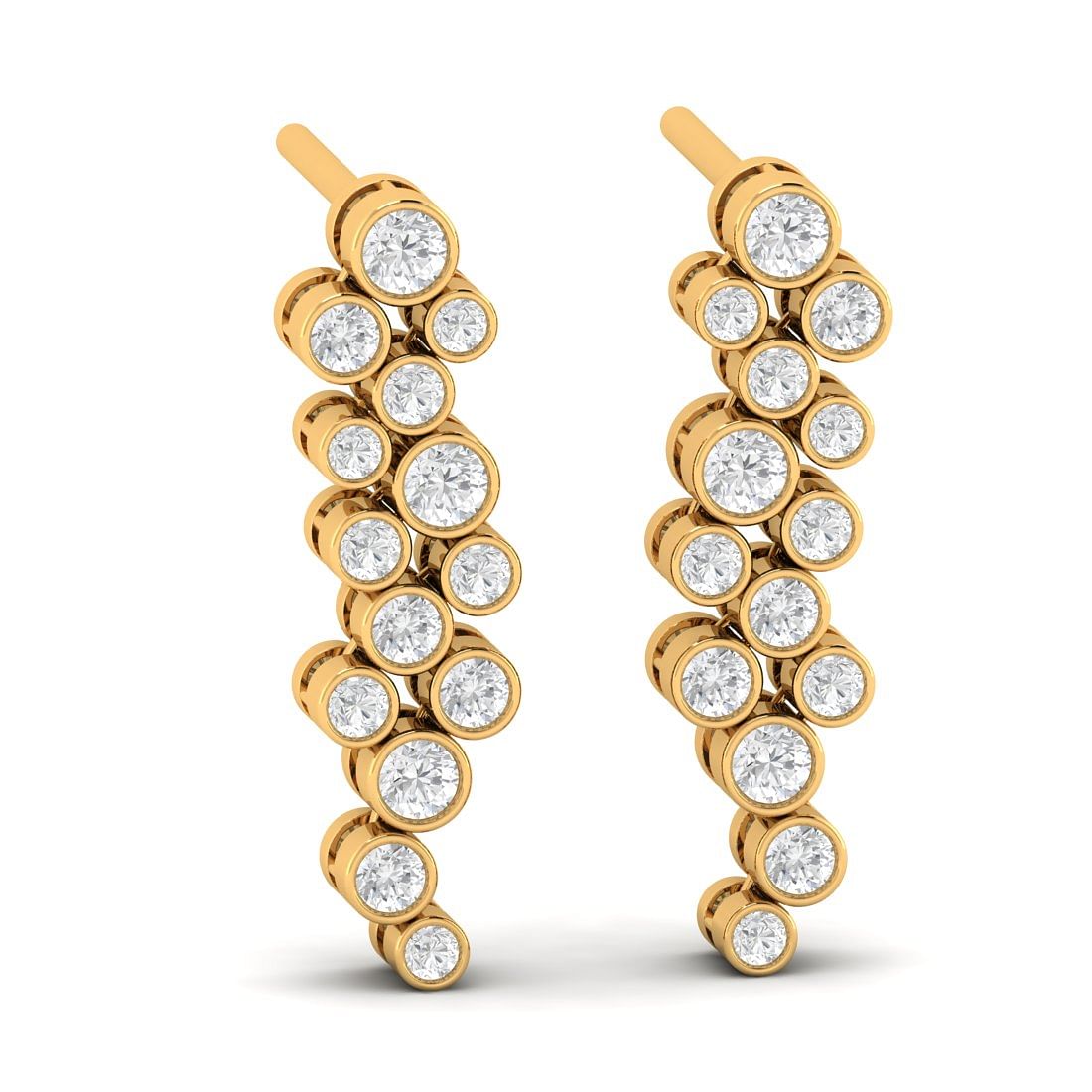 Yellow Gold Pear Journey Drop Diamond Earrings For Women Anniversary Gift